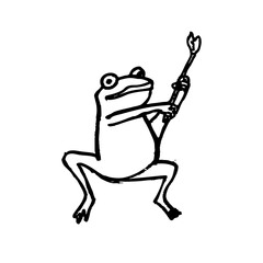 Funny Frog Warrior Holding Spear – Hand Drawn Amphibian Illustration for Tattoo, Sticker, or Fantasy Art Design