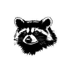 Stylized Raccoon Head Illustration – Black and White Animal Drawing for Tattoos, Logos, or Nature Art Designs