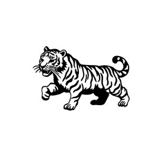 Walking Tiger Silhouette – Vintage Wild Animal Line Art for Logo, Tattoo, and Design Projects