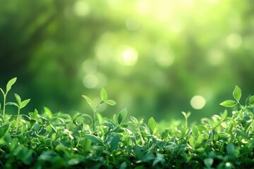 Young Plant Sprouts Growing in Lush Green Garden with Bright Sunlight