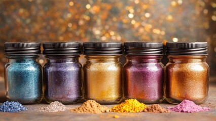 Colorful Glitter Jars with Various Shimmering Powders
