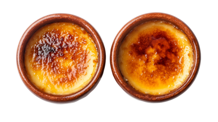Two delicious Creme Brulee servings in terracotta ramekins