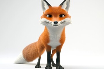 Fototapeta premium Adorable Cartoon Fox Standing on White Background with Detailed Fur