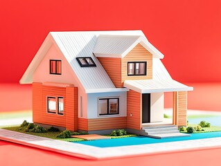 Model Home on Colored Background