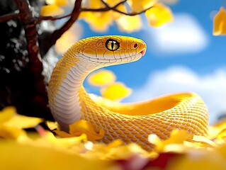 Yellow Snake Autumn Forest