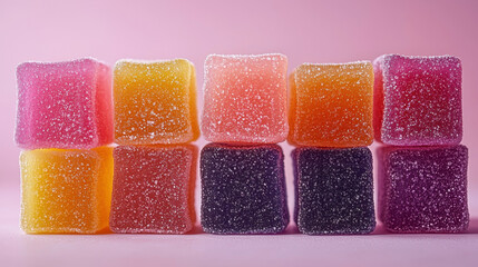 Colorful stack of agar-agar gummy candies featuring natural fruit extracts