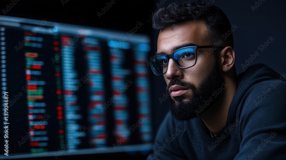 Aufkleber a focused analyst studying high-frequency market data, highlighting the intersection of technology a