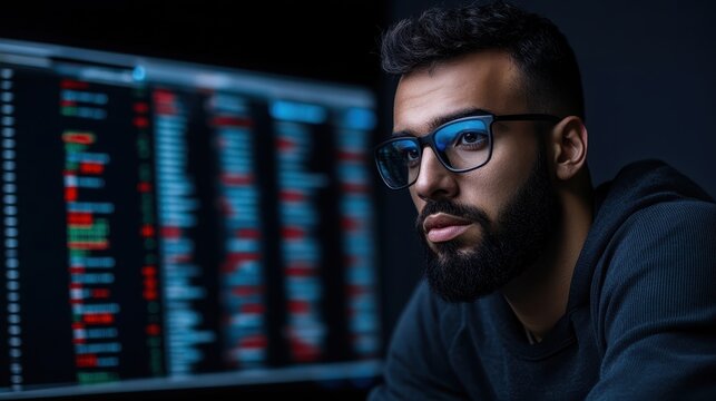 A focused analyst studying high-frequency market data, highlighting the intersection of technology and finance in predictive modeling.
