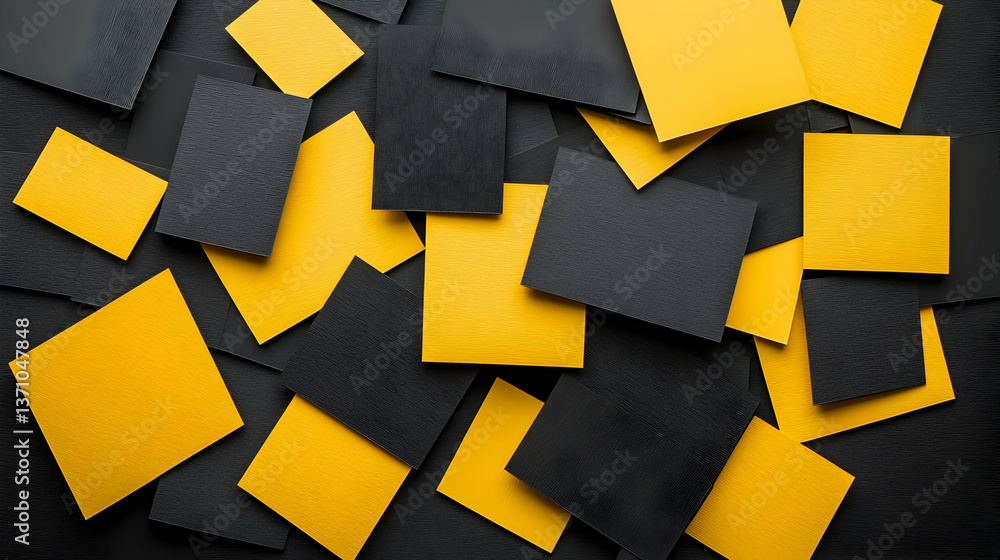 Aufkleber abstract geometric pattern of overlapping squares in black and yellow
