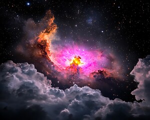Cosmic Nebula Above Clouds.