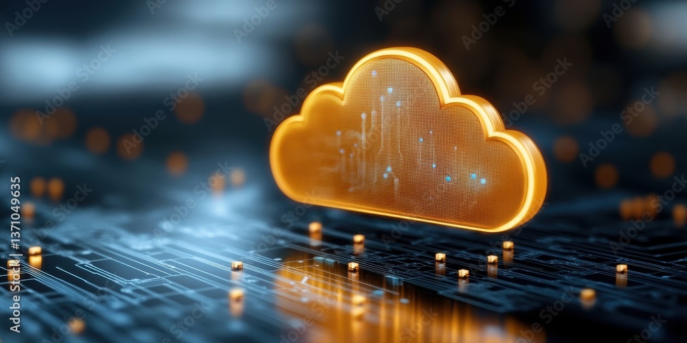 Poster cloud infrastructure representation in data security architecture featuring autonomous elements and 