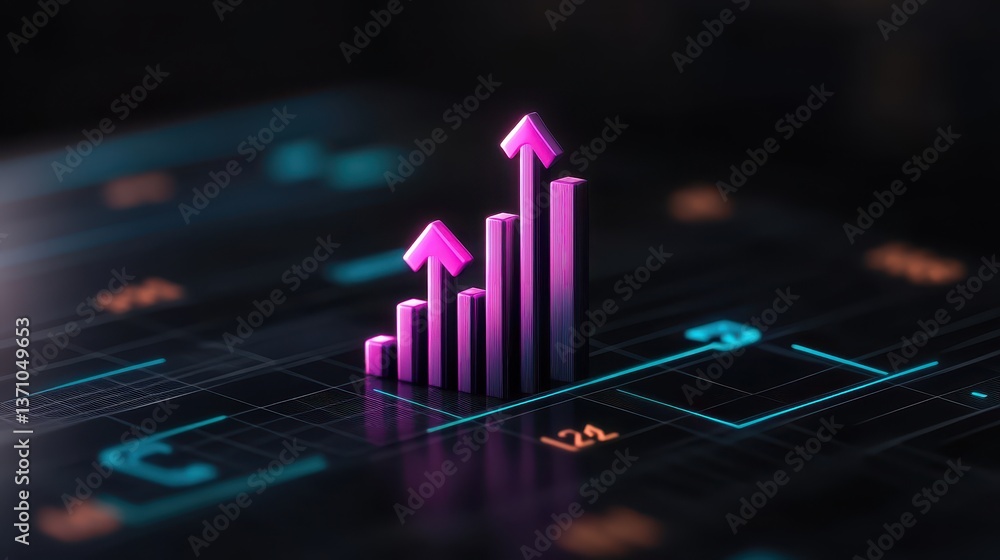 Poster abstract representation of growth with rising bars and arrows, visualizing positive trends and data 