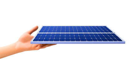Ultra-HD Solar Panel with Human Hand | Hyper-Realistic Isolated White Background 
