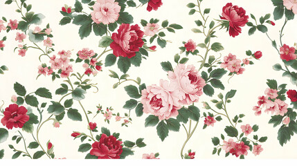 Floral Pattern with Pink and Red Roses