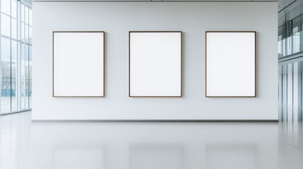 Modern Art Gallery with Empty Frames in a Spacious Contemporary Space