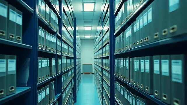 Rows of Metal Archive Files in a Cool Blue Storage Facility