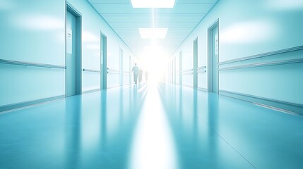 Fototapeta premium Bright and Clean Hospital Corridor with Light at the End