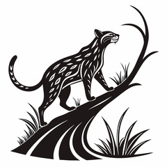 Ocelot black silhouette icon vector