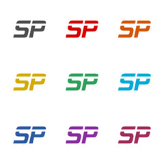 SP S P Letter Logo Design icon isolated on white background. Set icons colorful