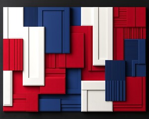 Abstract Red with White, and Blue Blocks.