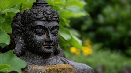 Obraz premium Buddha statue in lush garden setting