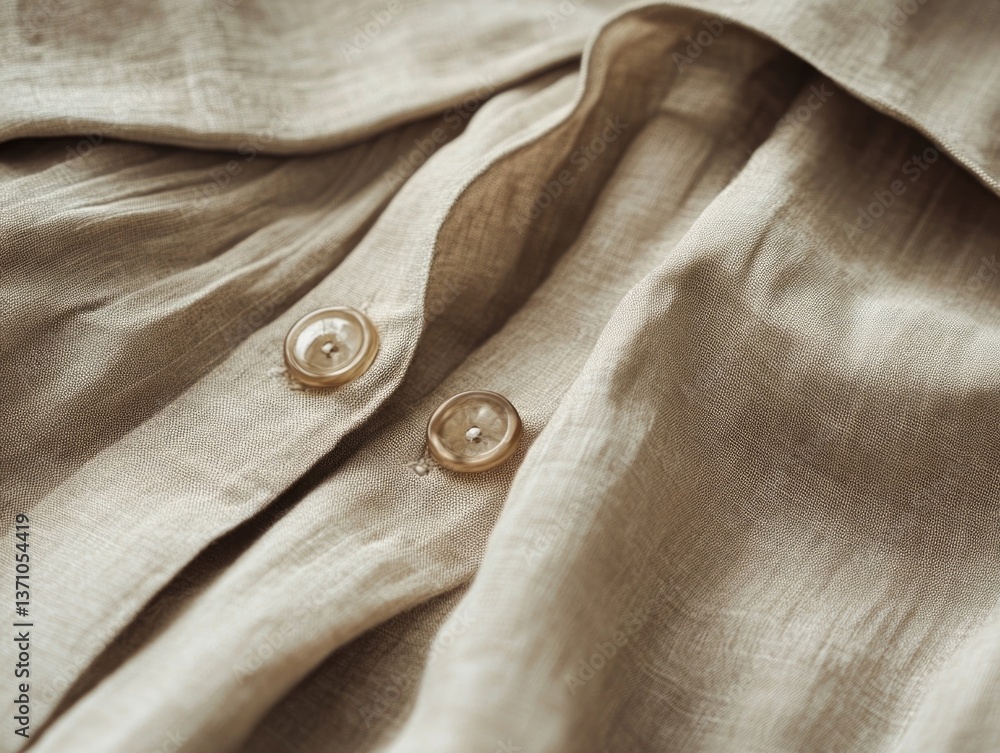 Poster detailed view of two buttons on a shirt with texture and stitching visible