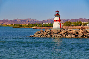 Replica of the East Quoddy Head lighthouse and the Cape Henry lighthouse on the Bridgewater Channel...