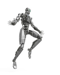 apocalypse cyborg is landing like a comic hero