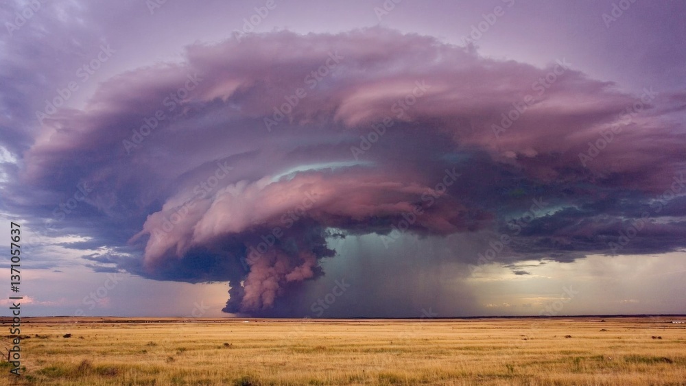 Poster a large cloud is seen in the sky above an open field, suitable for use in scenes with nature or weat