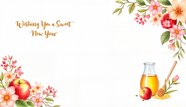 Wishing You a Sweet New Year greeting card with apples and flowers
