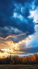 Fototapeta premium A single horse stands alone in a green field under a cloudy sky, providing a peaceful atmosphere