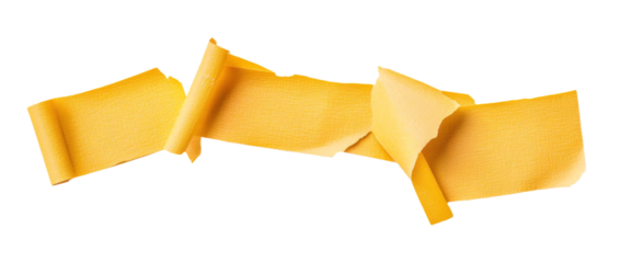 Yellow washi tapes isolated on white. Pieces of decorative tape for scrapbooks. Torn paper a cutout transparent background