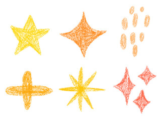 Stars drawing crayon pencil texture on transparent background
