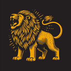 Lion Roaring Vector Illustration – Vintage Retro Logo Design on Black Background