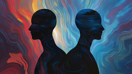 Abstract figures against a byzantine-style backdrop. generative ai image. Enigmatic Aura. Illustration