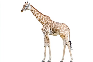 Fototapeta premium Standing Giraffe with Long Neck Isolated on a White Background