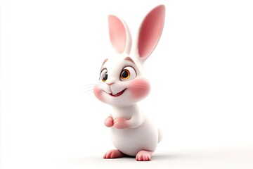 Obraz premium Smiling White Bunny Cartoon Character Standing on Isolated Background Portrait