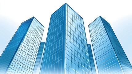 Fototapeta premium Modern skyscrapers, city skyline, low angle view, business district, architectural illustration