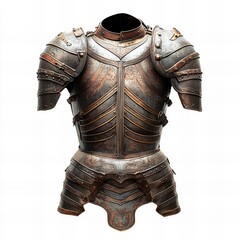 High-quality image of medieval armor isolated on a clean white background. Perfect for historical, fantasy, and reenactment-themed content, showcasing detailed craftsmanship and design.