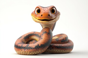 Fototapeta premium Cute Cartoon Snake with Big Eyes Coiled on White Background
