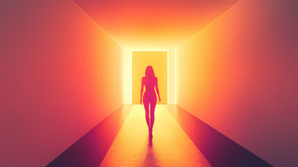 person stepping luminous gateway
