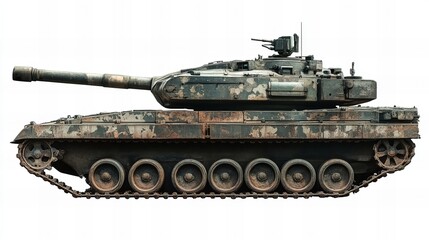 High-quality image of an old tank isolated on a clean white background. Perfect for military history, war machinery, armored vehicles, and historical warfare-themed content.