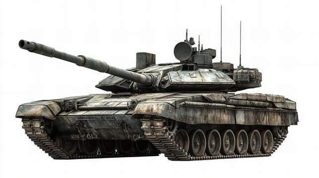 High-quality image of an old tank isolated on a clean white background. Perfect for military history, war machinery, armored vehicles, and historical warfare-themed content.