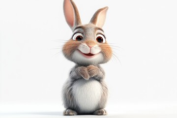 Obraz premium Cute Cartoon Bunny Smiling Lovingly with Paws Folded on White Background