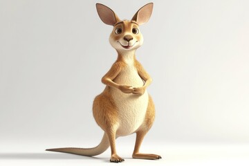 Cartoon Kangaroo Standing Upright with a Gentle Smile in Studio Light