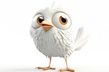 Cartoon Bird Standing with Big Eyes on White Background Illustration