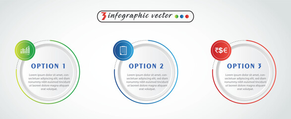 Obraz premium 3, Infographic design template. Timeline concept with 3 steps. Can be used for workflow layout, Presentation, diagram, banner, Vector illustration with 3 Circle with icon options