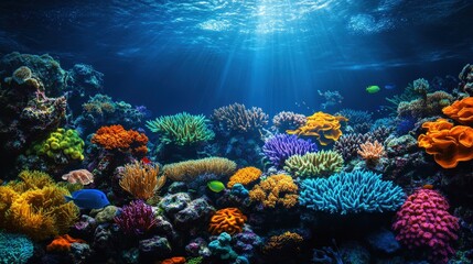 Obraz premium Vibrant coral reef teeming with life! A kaleidoscope of color and fish creates an enchanting underwater world