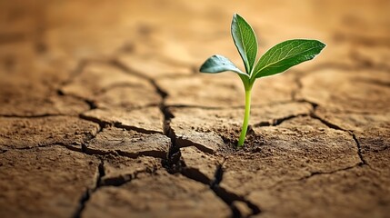 Cracked dry earth with a single sprouting green plant, showcasing the resilience of life, ultra-HD clarity, isolated.