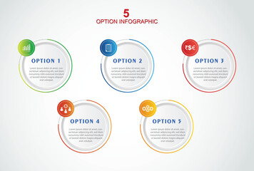 5, Infographic design template. Timeline concept with 5 steps. Can be used for workflow layout, Presentation, diagram, banner, Vector illustration with 5 Circle icons options